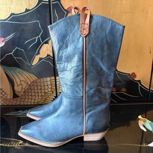 Free People We the Free Montage Tall Leather Boots - Washed Black, Size 9 FLAW